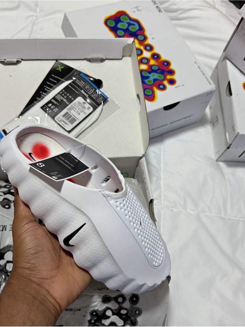 Nike White Slip-On Kids Clog with Black Swoosh